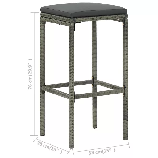 2 db szürke polyrattan bárszék párnával