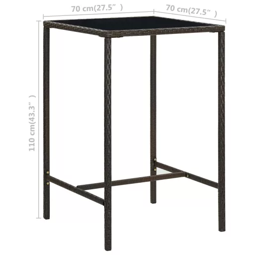 Barna polyrattan és üveg kerti bárasztal 70 x 70 x 110 cm