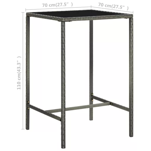 Szürke polyrattan és üveg kerti bárasztal 70 x 70 x 110 cm