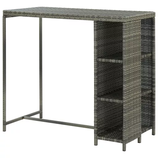 Szürke polyrattan bárasztal tárolópolccal 120 x 60 x 110 cm