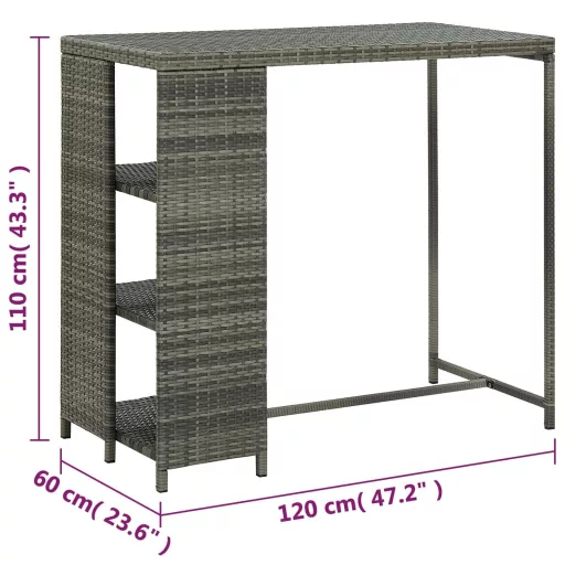 Szürke polyrattan bárasztal tárolópolccal 120 x 60 x 110 cm