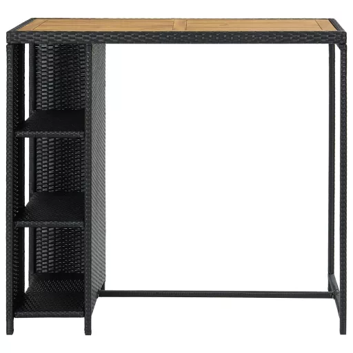 Fekete polyrattan bárasztal tárolópolccal 120 x 60 x 110 cm
