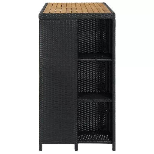Fekete polyrattan bárasztal tárolópolccal 120 x 60 x 110 cm