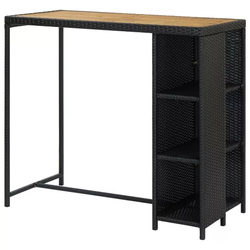 Fekete polyrattan bárasztal tárolópolccal 120 x 60 x 110 cm