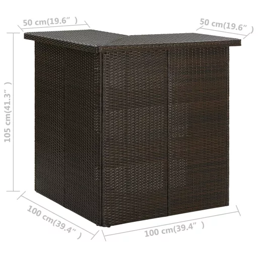 Barna polyrattan sarok bárasztal 100 x 50 x 105 cm