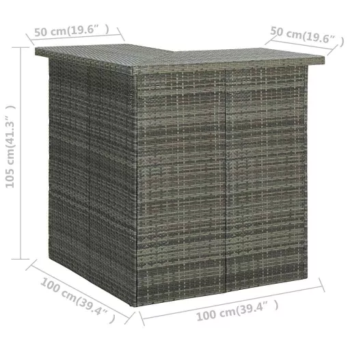 Szürke polirattan sarok bárasztal 100 x 50 x 105 cm