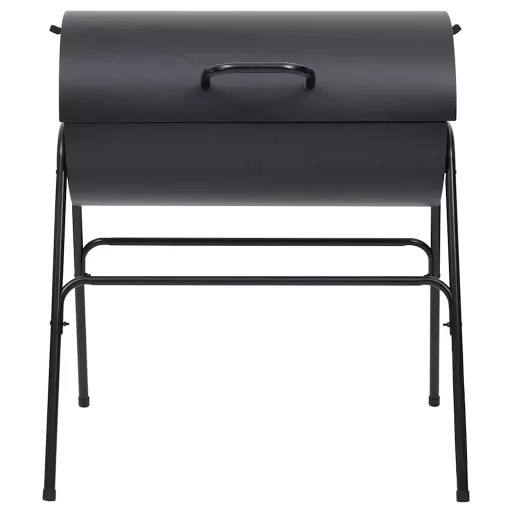 Fekete acél henger alakú grillsütő 2 sütőráccsal 80x95x90 cm