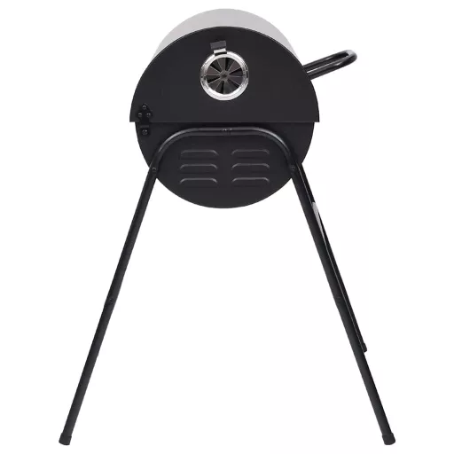 Fekete acél henger alakú grillsütő 2 sütőráccsal 80x95x90 cm