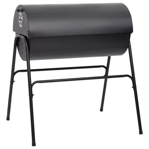 Fekete acél henger alakú grillsütő 2 sütőráccsal 80x95x90 cm
