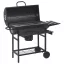 Fekete acél hengeres grillsütő kerékkel és polccal 115x85x95 cm