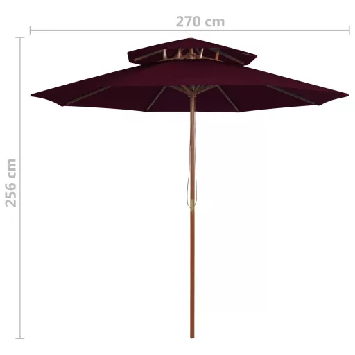 Bordóvörös kétszintes napernyő farúddal 270 cm