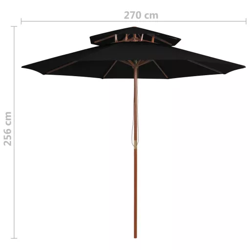 Fekete kétszintes napernyő farúddal 270 cm