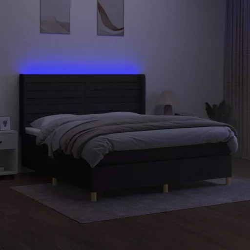 Fekete szövet rugós és LED-es ágy matraccal 160x200 cm