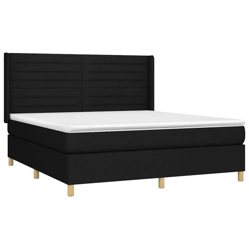 Fekete szövet rugós és LED-es ágy matraccal 160x200 cm