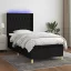 Fekete szövet rugós és LED-es ágy matraccal 90x200 cm