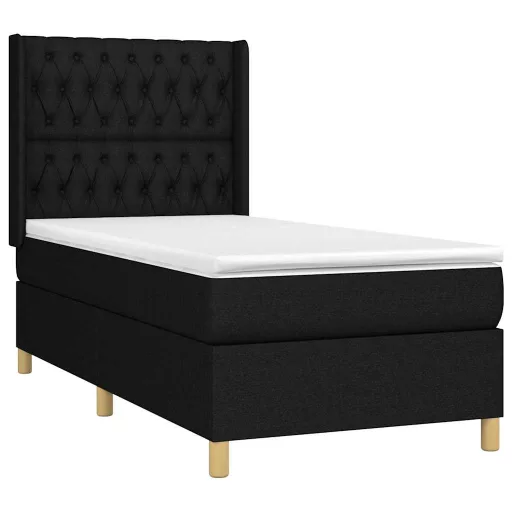 Fekete szövet rugós és LED-es ágy matraccal 90x200 cm