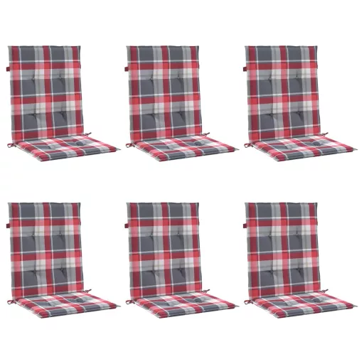6 db piros kockás oxford szövet háttámlás székpárna 100x50x3 cm