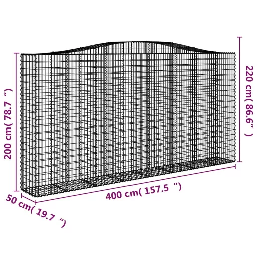 9 db íves horganyzott vas gabion kosár 400x50x200/220 cm