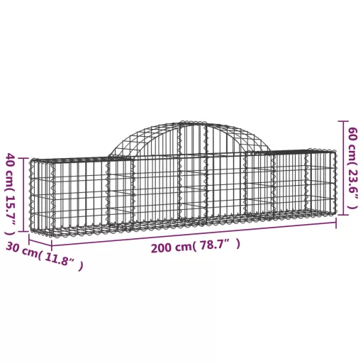 30 db íves horganyzott vas gabion kosár 200x30x40/60 cm