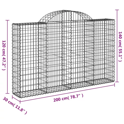 30 db íves horganyzott vas gabion kosár 200x30x120/140 cm