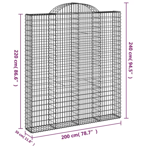 8 db íves horganyzott vas gabion kosár 200x30x220/240 cm