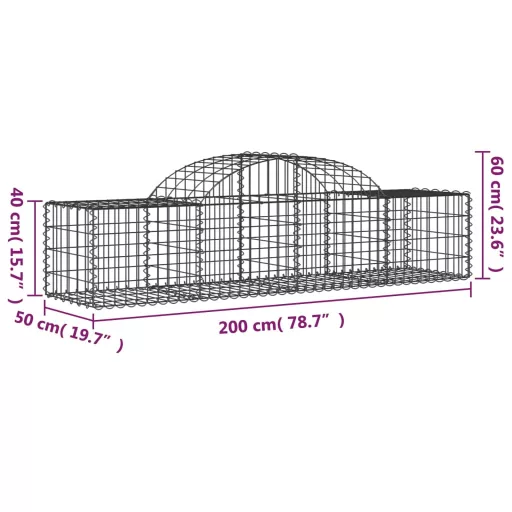 40 db íves horganyzott vas gabion kosár 200x50x40/60 cm