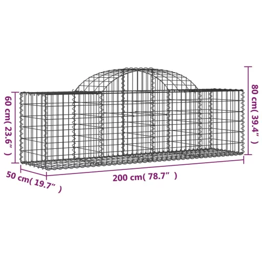 50 db íves horganyzott vas gabion kosár 200x50x60/80 cm