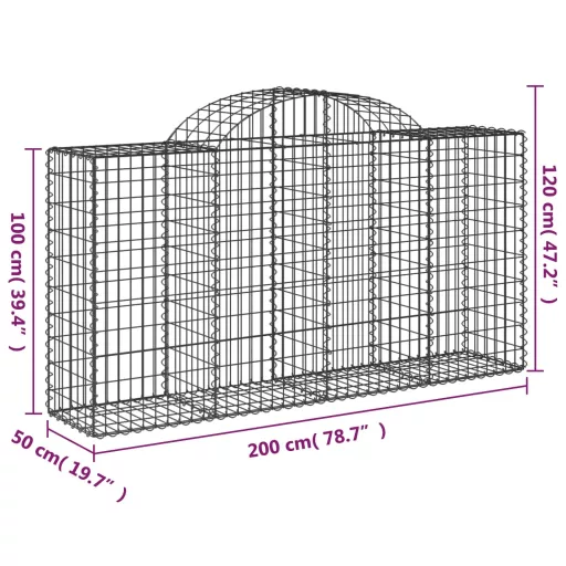 50 db íves horganyzott vas gabion kosár 200x50x100/120 cm