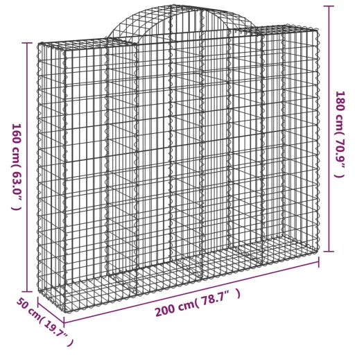 30 db íves horganyzott vas gabion kosár 200x50x160/180 cm