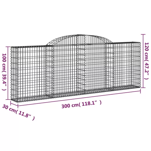 15 db íves horganyzott vas gabion kosár 300 x 30 x 100/120 cm