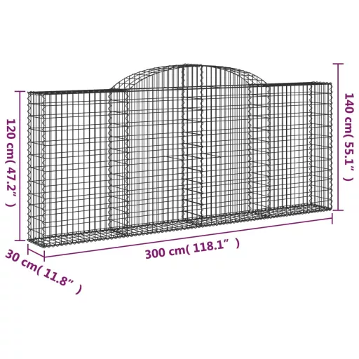 30 db íves horganyzott vas gabion kosár 300x30x120/140 cm