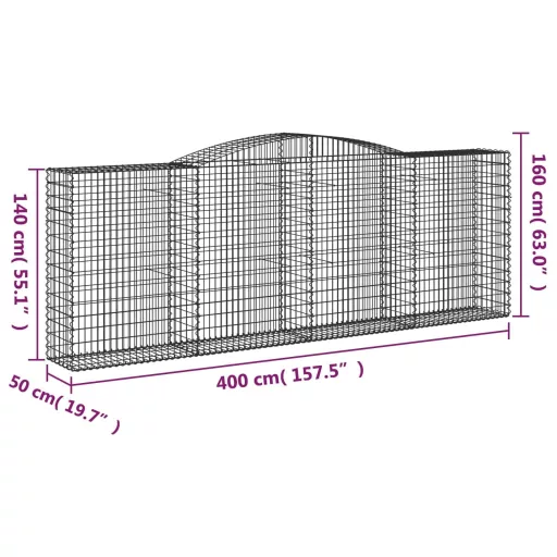 25 db íves horganyzott vas gabion kosár 400x50x140/160 cm