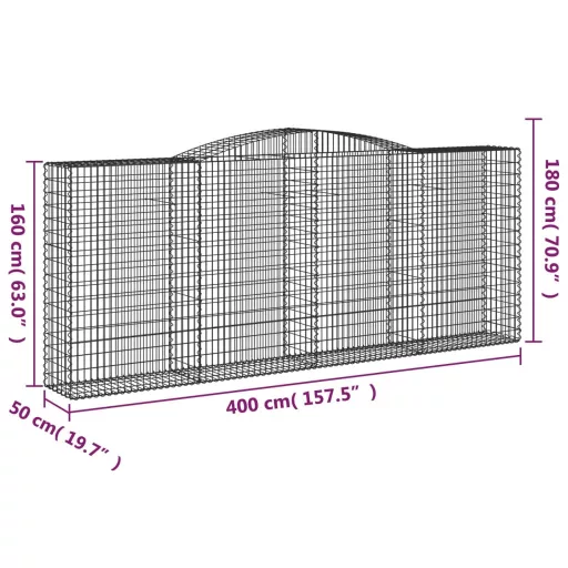 15 db íves horganyzott vas gabion kosár 400 x 50 x 160/180 cm