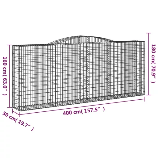 20 db íves horganyzott vas gabion kosár 400x50x160/180 cm