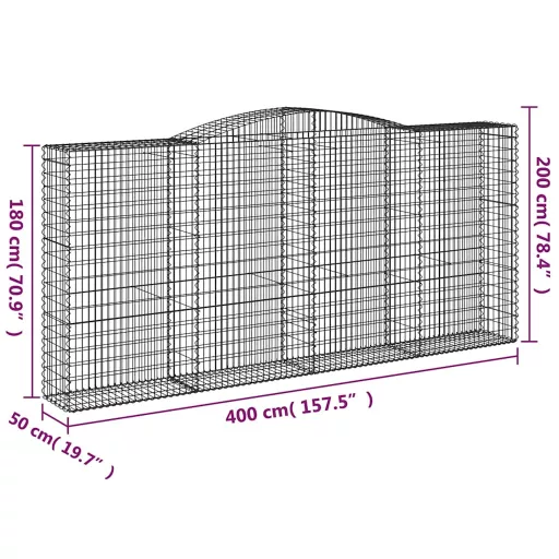 10 db íves horganyzott vas gabion kosár 400x50x180/200 cm
