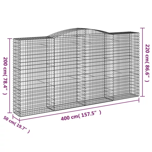 9 db íves horganyzott vas gabion kosár 400x50x200/220 cm