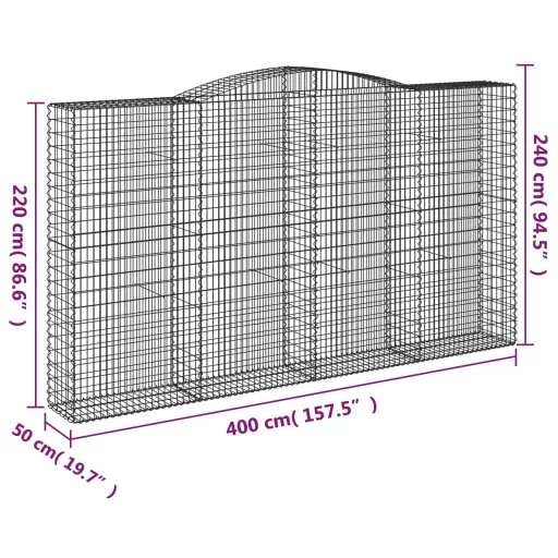 10 db íves horganyzott vas gabion kosár 400x50x220/240 cm