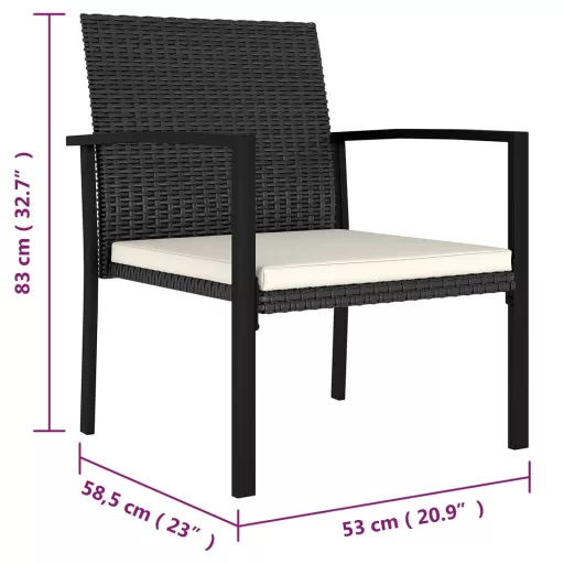 2 db fekete polyrattan kerti étkezőszék