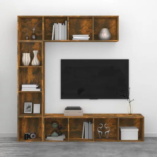 3 részes tölgyszínű szerelt fa könyv/TV-szekrény 180x30x180 cm