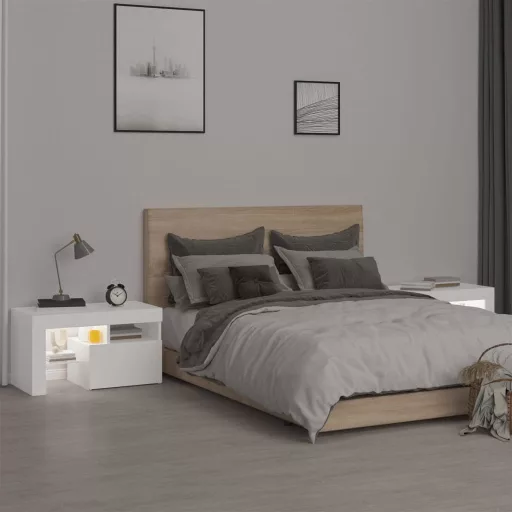 2 db fehér színű LED-lámpás éjjeliszekrény 70x36,5x40 cm