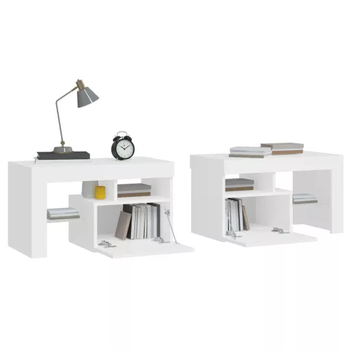2 db fehér színű LED-lámpás éjjeliszekrény 70x36,5x40 cm