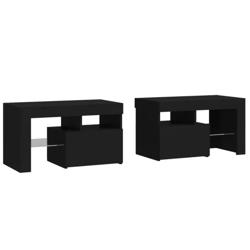 2 db fekete színű LED-lámpás éjjeliszekrény 70x36,5x40 cm