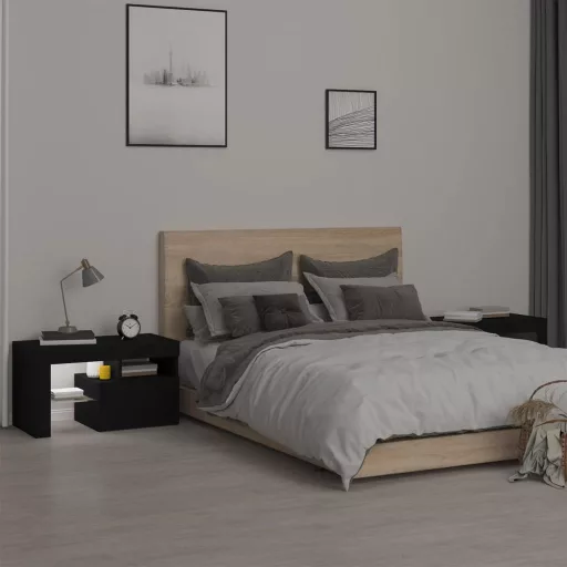 2 db fekete színű LED-lámpás éjjeliszekrény 70x36,5x40 cm