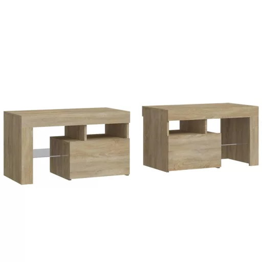 2 db sonoma tölgy színű LED-lámpás éjjeliszekrény 70x36,5x40 cm