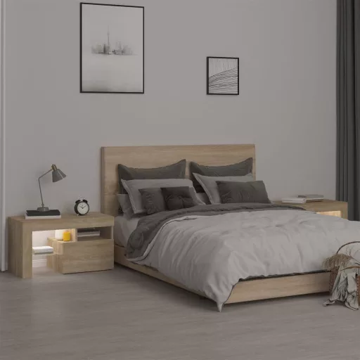2 db sonoma tölgy színű LED-lámpás éjjeliszekrény 70x36,5x40 cm