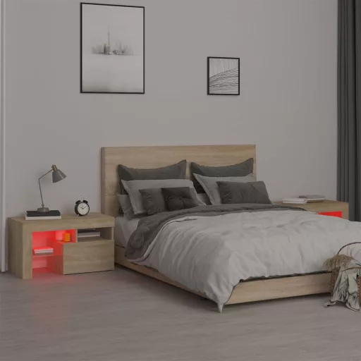 2 db sonoma tölgy színű LED-lámpás éjjeliszekrény 70x36,5x40 cm