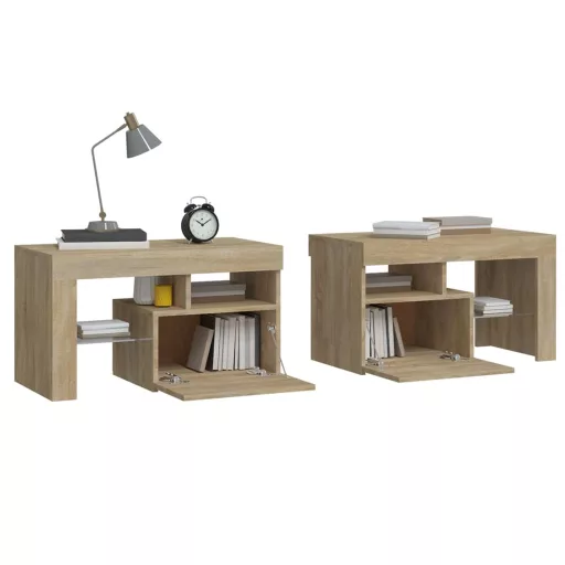 2 db sonoma tölgy színű LED-lámpás éjjeliszekrény 70x36,5x40 cm