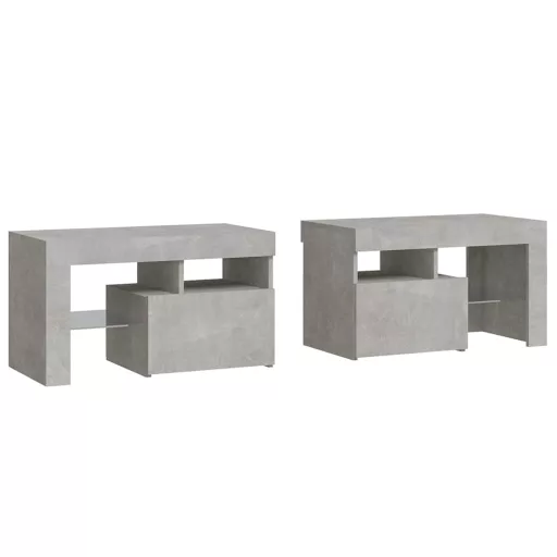 2 db betonszürke LED-lámpás éjjeliszekrény 70x36,5x40 cm