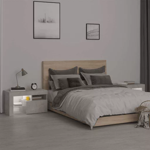 2 db betonszürke LED-lámpás éjjeliszekrény 70x36,5x40 cm