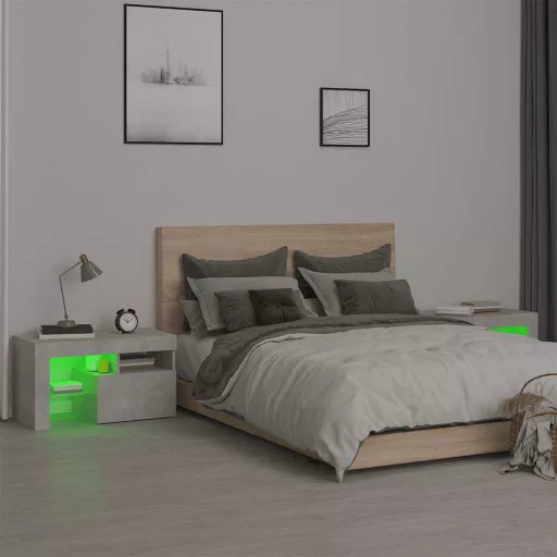 2 db betonszürke LED-lámpás éjjeliszekrény 70x36,5x40 cm